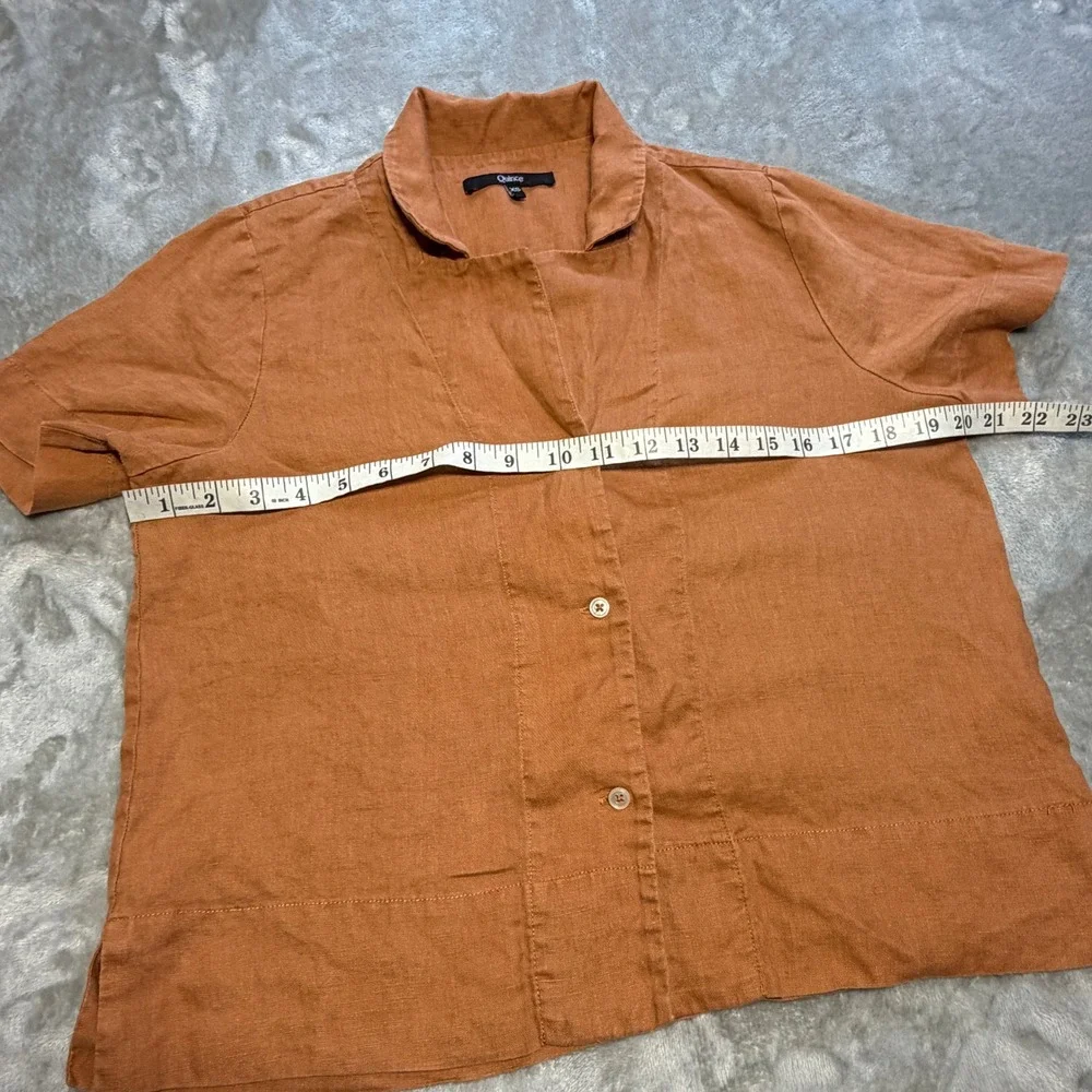 Quince 100% European Linen Short Sleeve Button Front Shirt Terracotta Orange XS - Picture 5 of 8